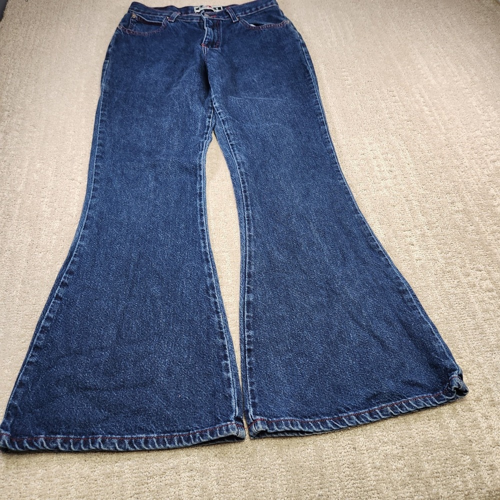 Vintage Bell Bottom Jeans Women 9 Flare Leg Rave 4 Real Denim Mid Rise Boho Blue